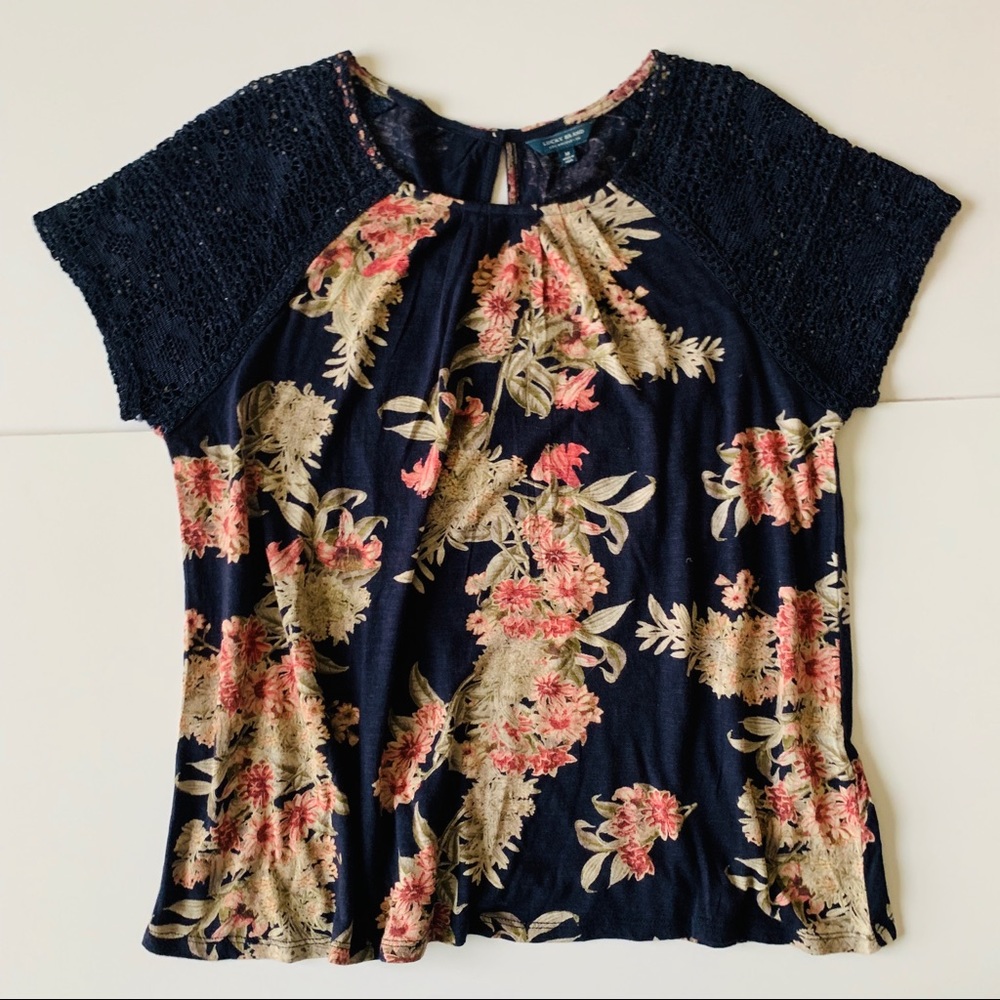 Lucky Brand Lace Sleeve Tee